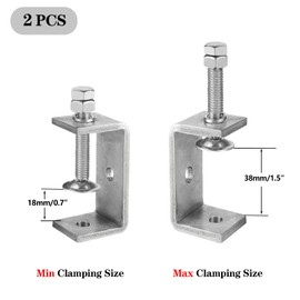 Hordolry 1-7/8 Inch 304 Stainless Steel C Clamp, 2 Pack Heavy Duty Metal Small Clamps with 38mm Wide Jaw Openings for Woodworking, Welding, Building Household