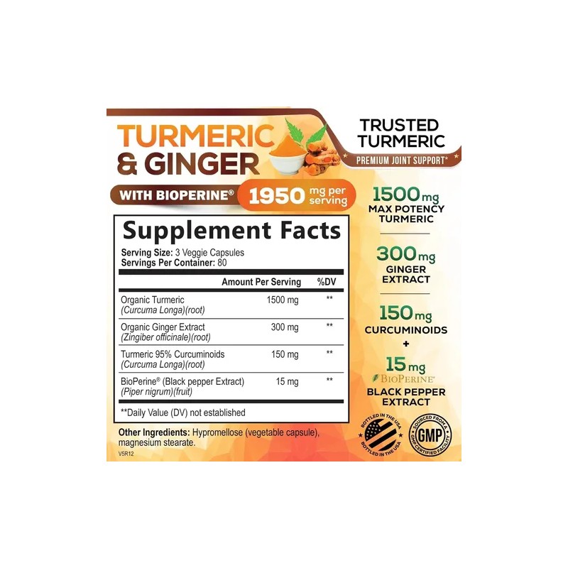 Turmeric Y Ginger Con Bioperina 1950mg Cúrcuma 240 Caps.