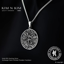 Archangel Saint Michael Pendant Necklace, Protection, Free Engraving,Solid 925 Sterling Silver,Quality -KimnKim K2-2