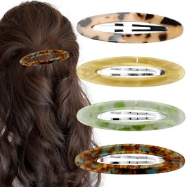 4Pcs Large Oval Snap Hair Clips Big Water Drop Shape Hair Barrettes Ellipse Resin Hair Grips Vintage Bobby Pins Decorative Metal Hair Styling Accessories for Thick Thin Fine Hair Women Girls