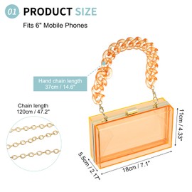 SUIKIHUM Acrylic Clear Evening Clutch Bag for Women, Shoulder Handbags Neon Hard Frame with Chains Party Purse for Wedding Prom Party (Orange, Gold)