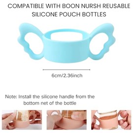 4 Pack Bottle Handles Compatible with Boon Nursh Reusable Silicone Pouch Bottles, Cute Wing Design, Silicone Bottle Holder for Easy Grip, Quick Instal