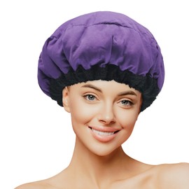 Deep Conditioning Heat Cap,MQUPIN Microwavable Heat Cap 100% Natural Flaxseed Thermal Cap for Steaming Hair Styling and Steam Cap Steaming Haircare Therapy with 10 Pcs Disposable Shower Caps(Purple)