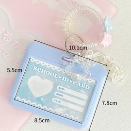 RUNRAYAY Photocard Holder Keychain, Cute Kpop Photocard Holder with Keychain ID Badge Holder, Student Bus Card Pendant Keychain Protective Photo Sleeves - Blue