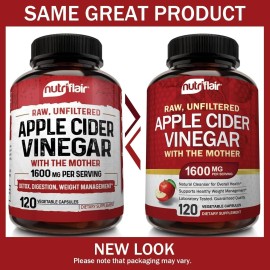 NutriFlair Apple Cider Vinegar Capsules with The Mother - 120 Vegan ACV Pills