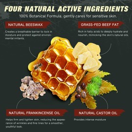 Yecuce Beef Tallow for Skin & Face Cream with Castor Oil and Frankincense,120g,Organic Natural 100% Grass Fed,Whipped Beef Tallow Balm Deeply Moisturizing for Face & Body Care,4.2 oz