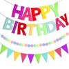 Pre-Strung Felt Happy Birthday Banner, 3Pcs Vibrant Rainbow Garland Set