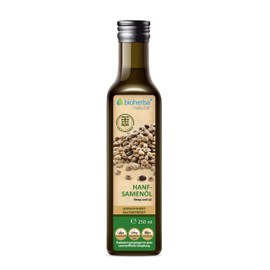 Hanfsamenöl 250 ml – Kaltgepresstes natürliches Öl aus Hanfsamen | Mild-nussiger Geschmack | Vielseitig für Küche und Pflege | Von BIOHERBA