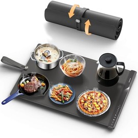 Food Warming Mat with Dual Heating Zones, 4 Temp Settings, Silicone Easy-Clean, Auto Shut-Off, Timer, Child Lock, Portable for Buffet, Party & Travel, 350W, 120V(AC), (Gray)