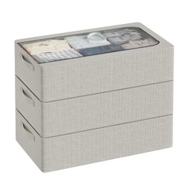 YWPXSN 3PCS Under Bed Storage Bins with Metal Frame, Linen Fabric Frame Storage Box Clothes Organizer Bins, Underbed Container with Clear Window (Light Grey, 23.6 x 13 x 6IN)