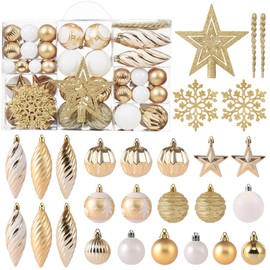 Juego de adornos de bola de Navidad de 100 unidades, surtido inastillable, juego de adornos colgantes con paquete portátil reutilizable de regalo, para árbol de Navidad, fiestas y decoración del hogar (dorado)