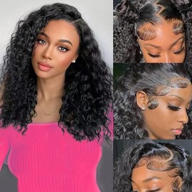 GCTGCT 13x6 Water Wave Lace Front Wig Human Hair 16 Inch Hd Transparent Lace Frontal Wigs Human Hair Pre Plucked 200 Density Wet And Wavy Pre Plucked With Baby Hair Natural Color