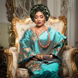 Nigerian headwear for Women African headscar,Auto Gele headband,hand wrap beaded - made for weddings parties events (Black, One size)