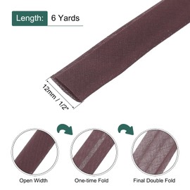 sourcing map 1/2 Inch Double Fold Bias Tape Continuous Bulk Cotton Bias Tape for Sewing Seaming Quilting Hemming Binding Crafts (Brown 6 Yards)