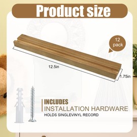 Amyhill 12 Pieces Vinyl Record Wall Mount Wood Record Holder Wall Mount Vinyl Holder Display Record Shelf Storage Vinyl Shelf Solid Vinyl Record Stand Wall Ledge Shelf Modern Floating Shelves for LPs