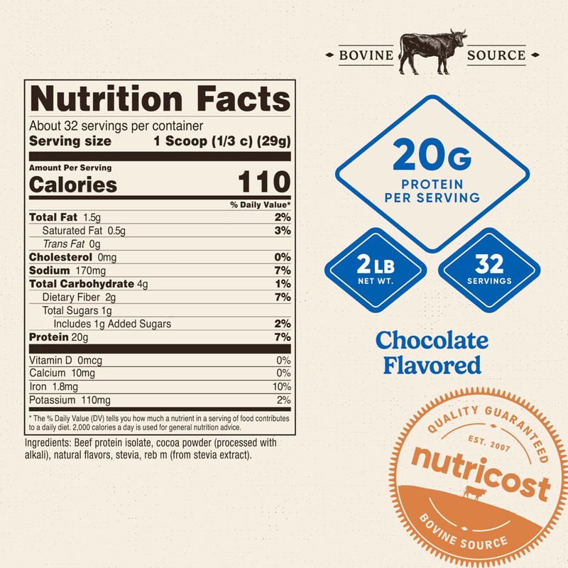 Nutricost Beef Protein Isolate Powder Chocolate (2 Pounds) - 20