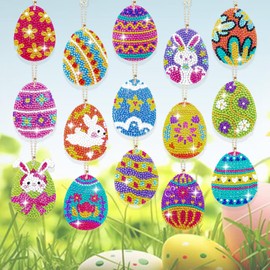 YEWCEP 15-Piece Diamond Painting Easter Set - Filigree Pattern, Child-Friendly & Ideal for Easter Decoration - DIY Gift with 5.5 x 7 cm Easter Eggs, Rhinestones & Tools