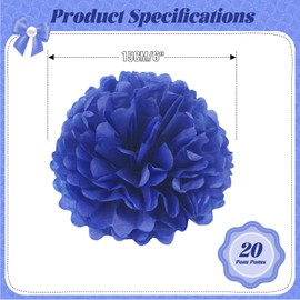 20pcs Tissue Paper Pom Poms - Royal Blue - 6 Inch - Tissue Paper Pompoms for Engagement, Wedding, Birthday Party Deco