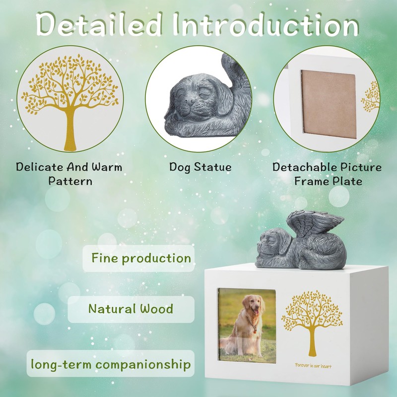 DiDiBirDi Pet Urn for Dog Ashes, Tree Pattern Wooden White