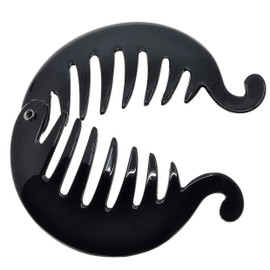 Camila Paris CP2874 3.25 inch French Banana Clip Hair Comb, Black Round Girls Ponytail Holder Interlocking Banana Combs For Volume Thick Hair. Fashion Styling Hair Accessories for Women Made in France