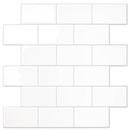 STICKGOO Peel and Stick Backsplash Subway Tiles, 10 Sheets of 12" x 12" - 3D Adhesive Peel and Stick Tile Backsplash for Kitchen, Bathroom, Wall Tile (Thicker Design, Bright White)