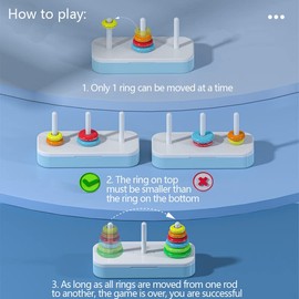 TANCH Hanoi Tower Puzzle All in One Logical Tower of Hanoi Brain Teaser Puzzle Boxes Game Toys for Kids and Adults (6 Rings)