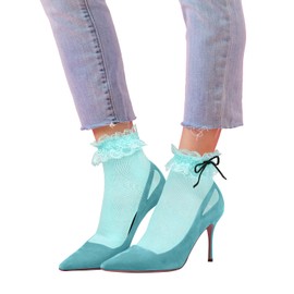 Benefeet Sox Womens Ankle Socks Girls Cute Lace Ruffle Anklet Socks Kawaii Frilly Princess Dress Sock Casual Low Cut Cotton Sock with Ruffle, Blue