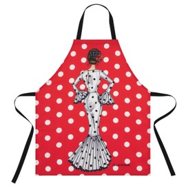 IllustrArte Kitchen Apron - Flamenco Design for Women - Washable, Comfortable, Stylish - Various Flamenca Characters and Colours, Flamenca María white with red background, One size fits all
