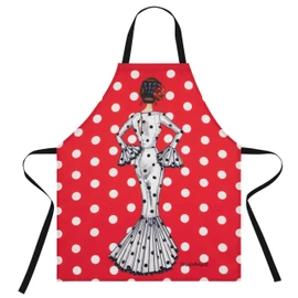 IllustrArte Kitchen Apron - Flamenco Design for Women - Washable, Comfortable, Stylish - Various Flamenca Characters and Colours, Flamenca María white with red background, One size fits all