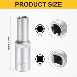 sourcing map E-Torx Socket 1/2" Drive E12 External Torx Deep Socket CR-V Steel 6 Point Spline Socket External Torque Star Female Bit Socket for Auto Repairs Home Maintenance DIY Hand-Making