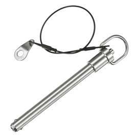 M METERXITY Push-Button Ball Locking Pin, 3/8" [9.5mm] Dia., 3-17/32"[90mm] Usage Length Ring Quick Release Lock Pins W Lanyard Cable for Speaker/Aviation/Gym/Machine [304 Stainless Steel]