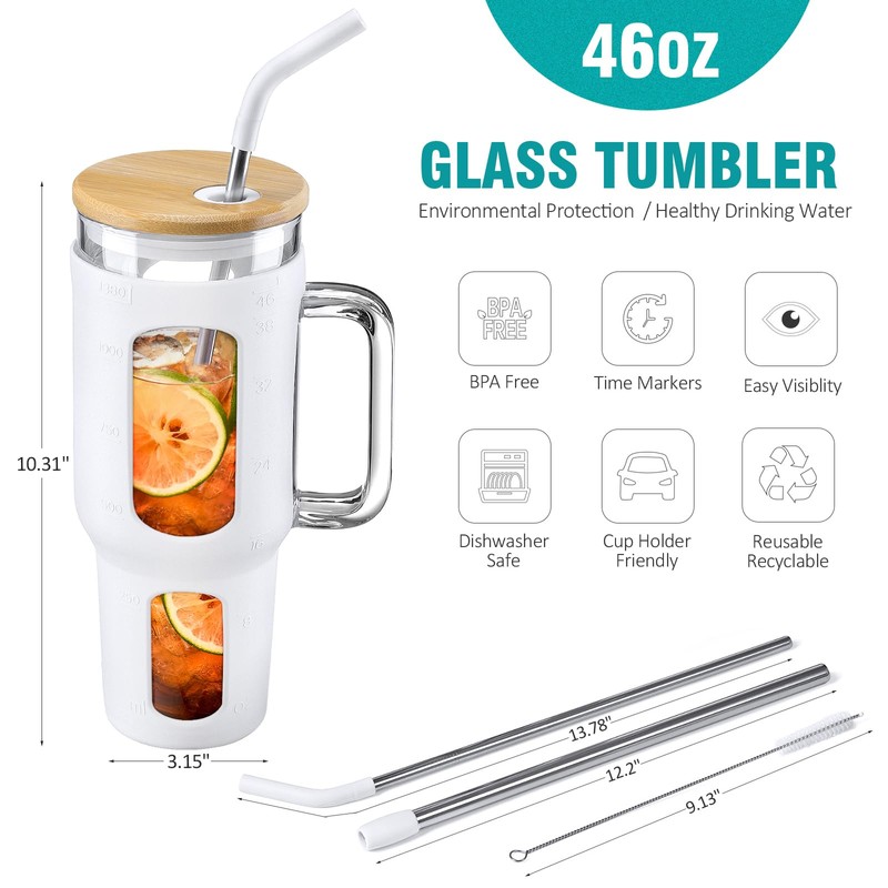 WINSA Glass Tumbler with Lid and Straw, 46 oz Iced