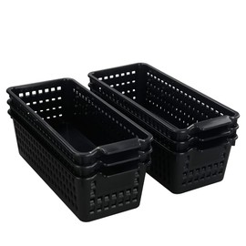 Bblina Cestas de Almacenamiento de Plástico, Pequeñas Cestas Organizadoras Rectangular, Negro, 6 Paquetes