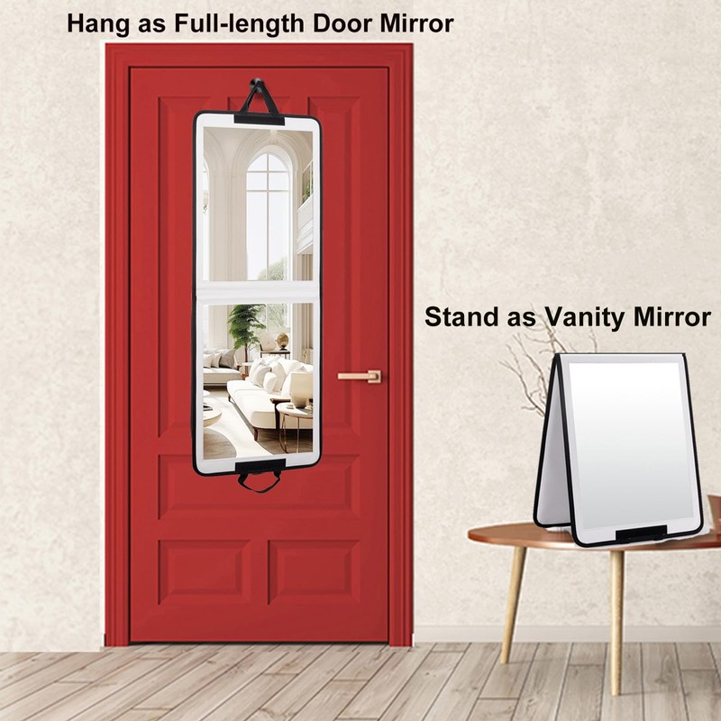 LPHUMEX Folding Door Mirror Full Length, 33x13 in White Hanging