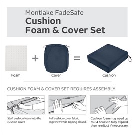 Classic Accessories Montlake FadeSafe Water-Resistant 17 x 17 x 3 Inch Square Outdoor Seat Cushion, Patio Furniture Chair Cushion, Heather Indigo Blue, Outdoor Cushion Cover