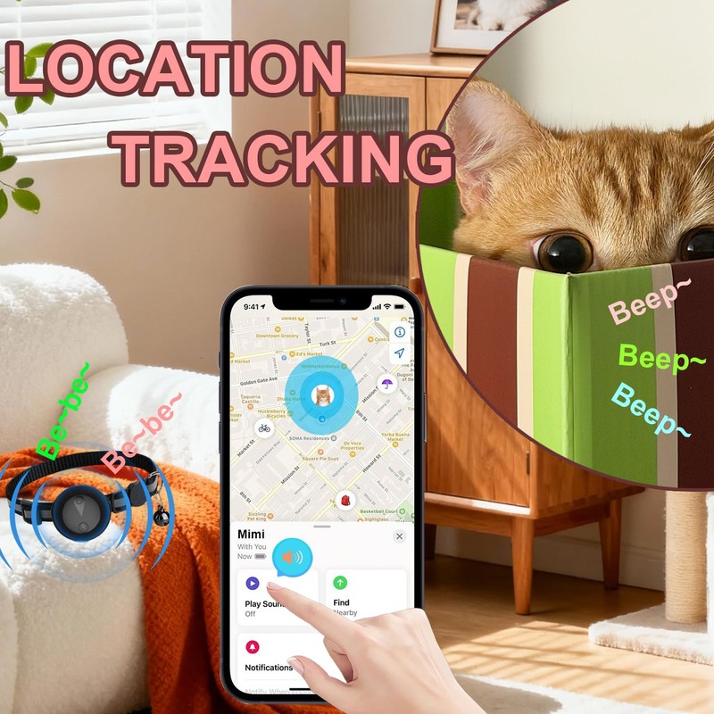 Pet GPS Tracker Collar for Cats,Mini GPS Dog Tracker,No Monthly