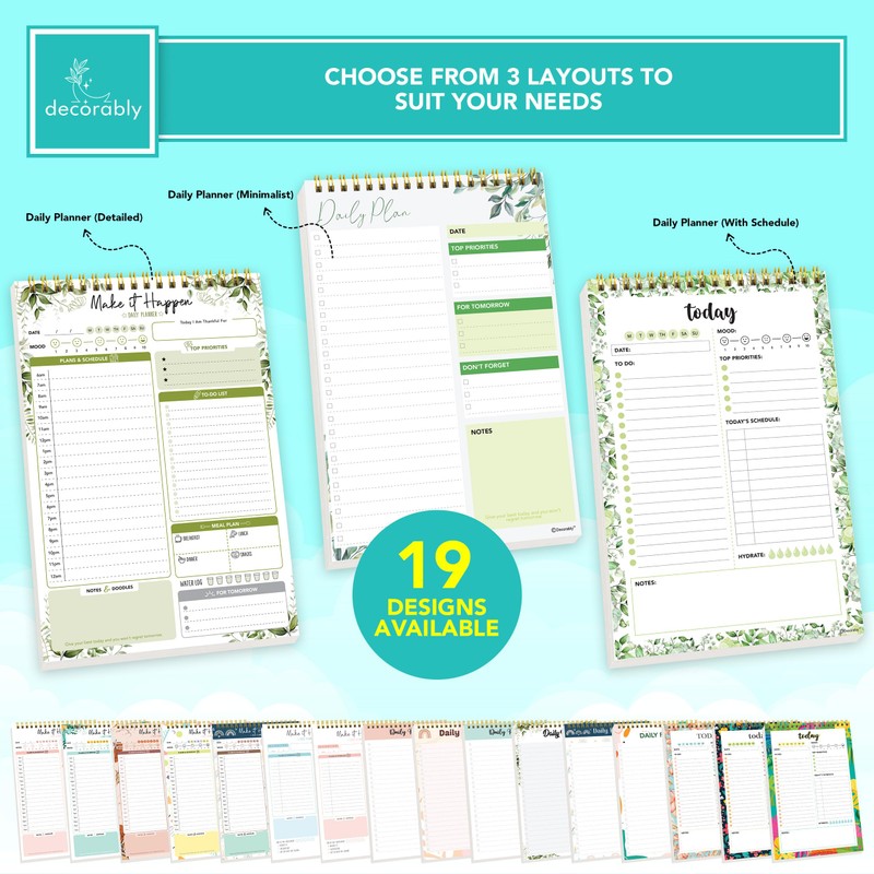 Decorably Daily Planner Pad Minimalist - Daily To Do List