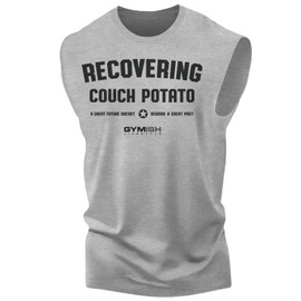 Gymish Lifestyle Recovering Couch Potato Gym Workout T-Shirt for Weightlifting (3XL, Recovering Grey Muscle Tank Top)