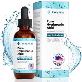 Honeyskin - Hyaluronic Acid Serum for Face with Vitamin E Oil for Skin - Anti-Aging and Hydrating Face Serum, Hydration Moisturizer with B5 - Non-Greasy, Paraben Free, Wrinkle Reducing Serum - (2oz)