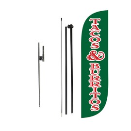 LookOurWay Tacos & Burritos Feather Flag Complete Set with Poles & Ground Spike, 5-Feet