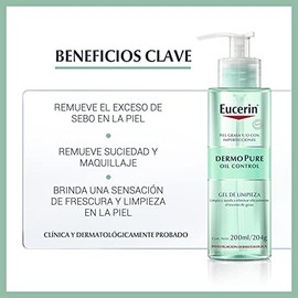 Eucerin DermoPure Gel Limpiador Facial, 200 ml  Protector solar facial efecto mate toque seco Oil Control, 50 ml                                      