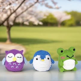Beginner's Crochet Kit: 3 Adorable Animal Patterns (Owl, Penguin, Frog) with Included Yarn, Hook & Accessories, Plus Easy-to-Follow Video Tutorials for Seamless Learning
