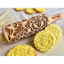 Nudelholz DAMASK für Kinder. Gravierte Teigroller für hausgemachtes Gebäck. Teigrolle für DIY Küche, Teig & Plätzchen. Gravierte Nudelholz mit Muster von Algis Crafts