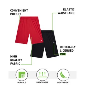 RBX Boys' Athletic Shorts - 2 Pack Breathable Poly Fleece Performance Shorts with Pockets - Active Shorts for Boys, Team Red Black, 14-16