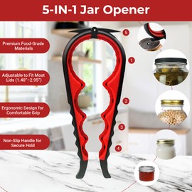 Jar Opener for Seniors, Arthritis, Weak Hands, Multi Function Bottle Opener Lid Opener with Non slip Rubber Jar Opener Gripper Pad and Jar Spatula
