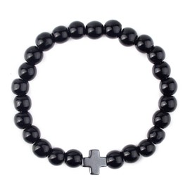 St John the Baptist Orthodox Brotherhood Christian Prayer Beads Bracelet – Black Stone Beads & Cross – Our Smallest Size!