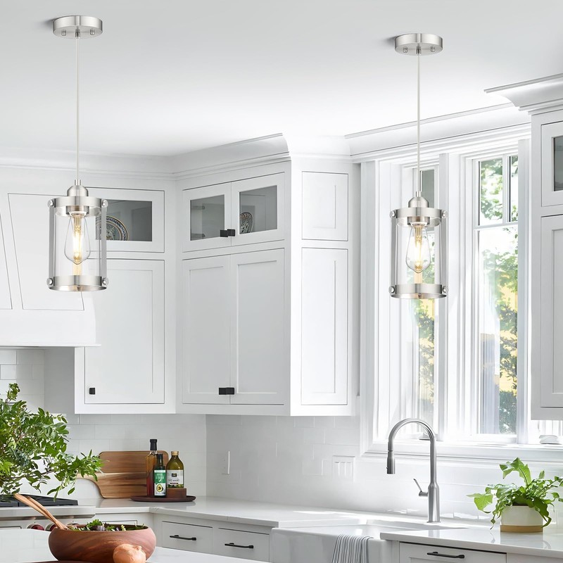 Osimir Brushed Nickel Pendant Lights Kitchen Island 3 Pack, Modern