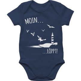 Shirtracer - Baby Bodysuit Boy Girl - Sayings - Moin Löppt I Meerliebe I Maritime I Lighthouse Motif Sea, 1 Navy Blue, 0-3 months