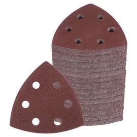 Kozelo 120pcs Mouse Sander Detail Sandpaper - [120 Grit, 3-1/2"] Triangle Hook and Loop Assorted Sanding Pads Sheet for Wood Furniture Polishing Use | 6 Hole, Aluminum Oxide