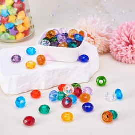 Craftdady 96 Pieces Large Hole Glass Beads Faceted Crystal Rondelle Colorful Spacer Beads for Crafts Pen Key Chain Bangle Necklace Jewelry Making